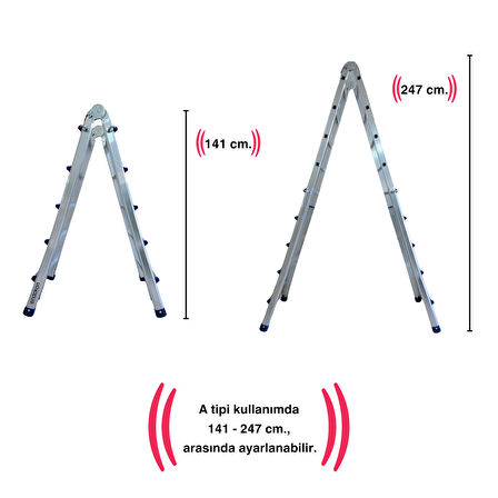 Endokon 510 cm. 18 Basamak A ve I Tipi Katlanıp Uzayabilen Mini Dev Alüminyum Merdiven