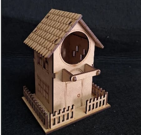 Esmay Ahşap Maketim 3D Kuş Evi Çitli Demonte