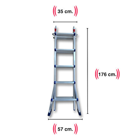 Endokon 622 cm. 22 Basamak A ve I Tipi Katlanıp Uzayabilen Mini Dev Alüminyum Merdiven