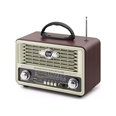 CT-STONES® Küçük Boy Retro, Nostaljik, Ahşap Tasarım Bluetooth Hoparlörlü, Şarjlı, Taşınabilir Yanı LED Işıklı FM/AM Destekli Radyo NS6675