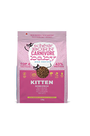 Schesir Born Carnivore Baby Kitten Tavuk ve Yumurtalı Tahılsız Yavru Kedi Kuru Maması 1.25 Kg.