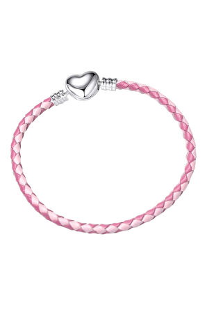 İki Renkli Pembe Kalp Klips Suni Deri Charm Bileklik