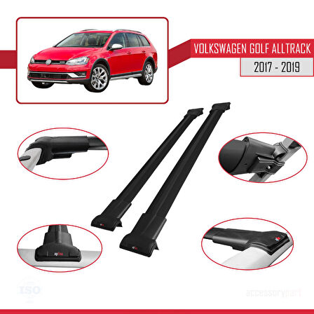 VW Golf Alltrack Mk7 2017-2019 Arası ile Uyumlu FLY Model Ara Atkı Tavan Barı Siyah 2 Adet