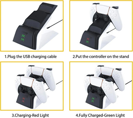 Gelişmiş Playstation 5 Dualsense kontrol cihazları için LED göstergeli hızlı şarj istasyonu