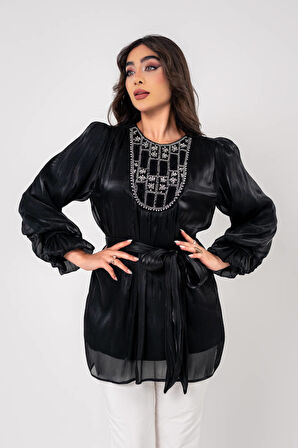 Taş işlemeli Kemer Detaylı Bluz BLZ16086