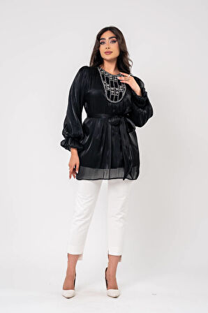 Taş işlemeli Kemer Detaylı Bluz BLZ16086