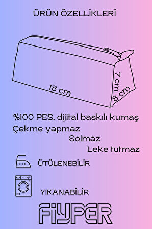 Yıldız Desenli Astarlı Yıkanabilir Bez Kalemlik Kalem Kutusu Makyaj Çantası