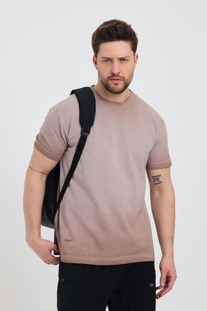 Erkek Kahverengi Bisiklet Yaka Yıkamalı Basic T-shirt - 165