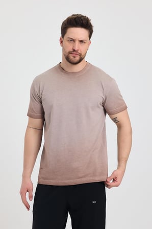 Erkek Kahverengi Bisiklet Yaka Yıkamalı Basic T-shirt - 165