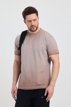 Erkek Kahverengi Bisiklet Yaka Yıkamalı Basic T-shirt - 165