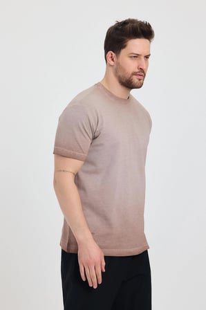 Erkek Kahverengi Bisiklet Yaka Yıkamalı Basic T-shirt - 165