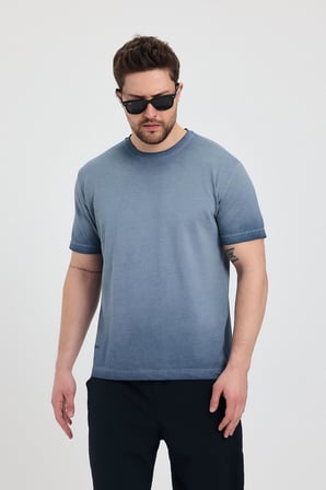 Erkek Lacivert Bisiklet Yaka Yıkamalı Basic T-shirt - 165
