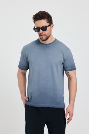 Erkek Lacivert Bisiklet Yaka Yıkamalı Basic T-shirt - 165