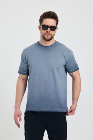 Erkek Lacivert Bisiklet Yaka Yıkamalı Basic T-shirt - 165