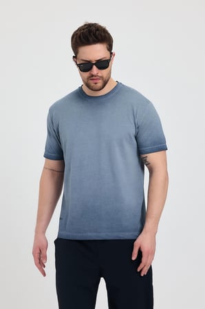 Erkek Lacivert Bisiklet Yaka Yıkamalı Basic T-shirt - 165