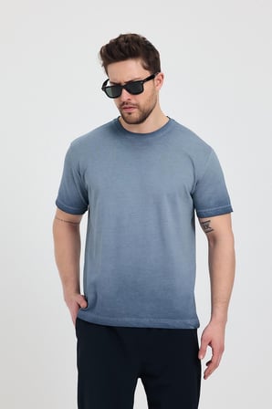 Erkek Lacivert Bisiklet Yaka Yıkamalı Basic T-shirt - 165