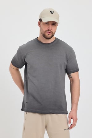 Erkek Siyah Bisiklet Yaka Yıkamalı Basic T-shirt - 165