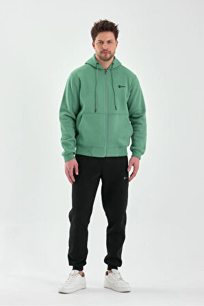 Erkek Üç İplik Kapüşonlu Fermuar Kapamalı Cepli Lastikli Paça Yeşil Lacivert Eşofman Takımı - 5206