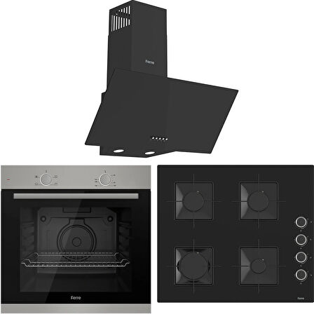 Ferre XE61MDV - SS205 - D086 4 Prog. Mekanik Statik XL 78 Litre Ankastre Set - İnox/Siyah