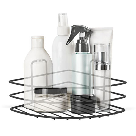 Miracle Omni® Kendiliğinden Yapışkanlı Montaj Gerektirmeyen Tek Katlı Banyo Askı Köşe Şampuanlık Siyah