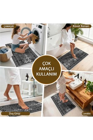 Banyo Paspası, Yumuşak Banyo Halısı, Kaymaz Dot Tabanlı, Yıkanabilir - 60x100