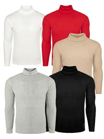 5'li Paket Erkek Boğazlı Balıkçı Triko Kazak
