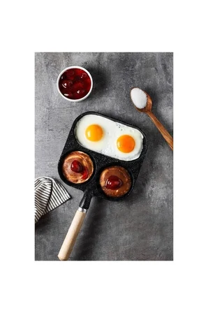 3 Bölmeli Granit Döküm Tava Pancake Yumurta Mücver Omlet Tavası