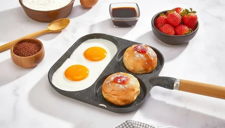 3 Bölmeli Granit Döküm Tava Pancake Yumurta Mücver Omlet Tavası