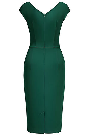 Kadın Büyük Beden Yeşil Kalp Yaka Kalem Midi Elbise