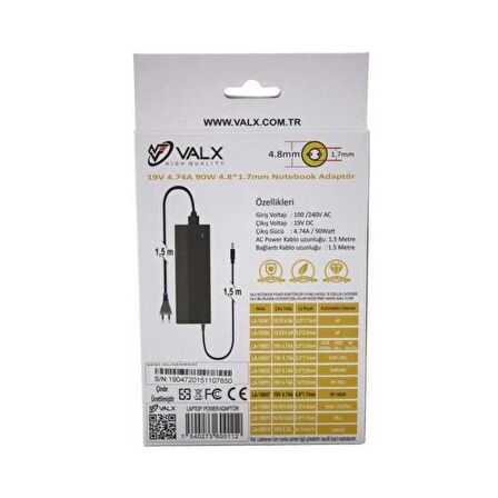 Valx LA-19047 19V 4.74A 90W 4.8x1.7 Laptop Adaptör