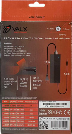 Valx LA-19561 19.5V 6.15A 7.4x5.0 Notebook Adaptör