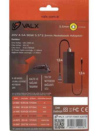 LENOVO Valx LA-20055 20V 4.5A 5.5x2.5 Uç Çapı  Notebook Adaptör LENOVO