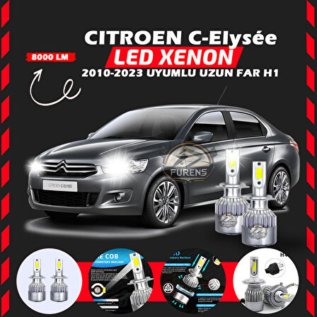 Citroen C-Elysee 2010-2023 Uzun Far Uyumlu Şimşek Etkili Led Xenon Performance Series H1