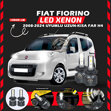 Fiat Fiorino 2008-2024 Uzun - Kısa Far Uyumlu Şimşek Etkili Led Xenon Premium Series H4