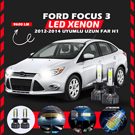 Ford Focus 3 2012-2014 Uzun Far Uyumlu Şimşek Etkili Led Xenon Pro Series H1