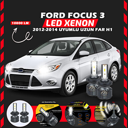 Ford Focus 3 2012-2014 Uzun Far Uyumlu Şimşek Etkili Led Xenon Premium Series H1