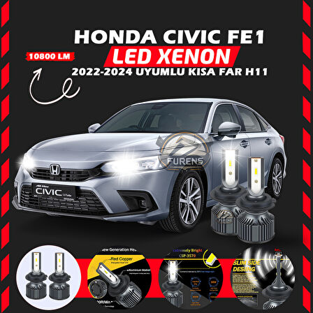 Honda Civic FE1 2022-2024 Kısa Far Uyumlu Şimşek Etkili Led Xenon Premium Series H11