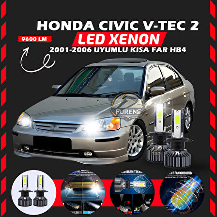 Honda Civic V-TEC 2 2001-2006 Kısa Far Uyumlu Şimşek Etkili Led Xenon Pro Series HB4