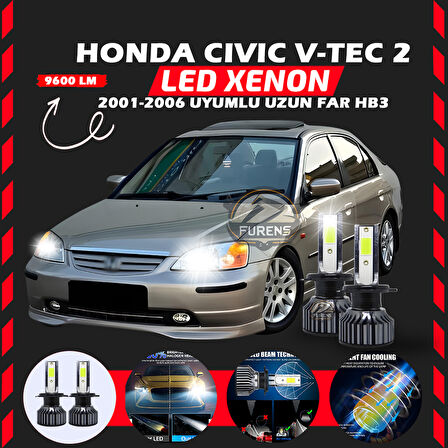 Honda Civic V-TEC 2 2001-2006 Uzun Far Uyumlu Şimşek Etkili Led Xenon Pro Series HB3
