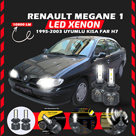Renault Megane 1 1995-2003 Kısa Far Uyumlu Şimşek Etkili Led Xenon Premium Series H7