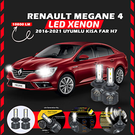 Renault Megane 4 2016-2021 Kısa Far Uyumlu Şimşek Etkili Led Xenon Premium Series H7
