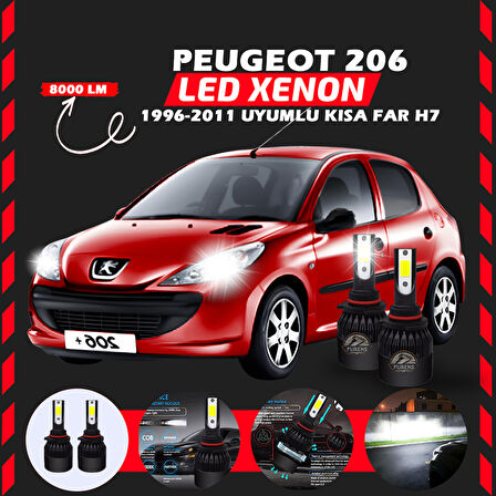 Peugeot 206 1996-2011 Kısa Far Uyumlu Şimşek Etkili Led Xenon Light Series H7