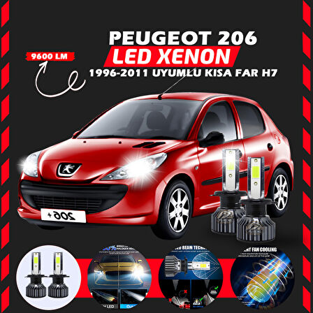 Peugeot 206 1996-2011 Kısa Far Uyumlu Şimşek Etkili Led Xenon Pro Series H7