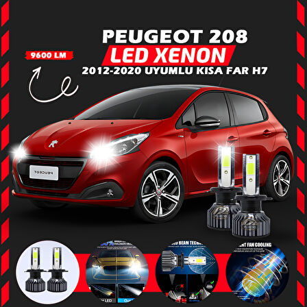 Peugeot 208 2012-2020 Kısa Far Uyumlu Şimşek Etkili Led Xenon Pro Series H7