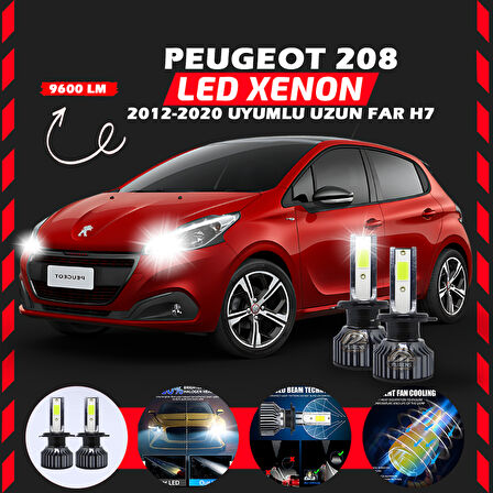 Peugeot 208 2012-2020 Uzun Far Uyumlu Şimşek Etkili Led Xenon Pro Series H7