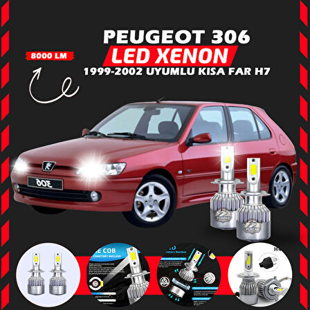 Peugeot 306 1999-2002 Kısa Far Uyumlu Şimşek Etkili Led Xenon Performance Series H7