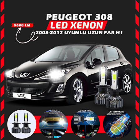 Peugeot 308 2008-2012 Uzun Far Uyumlu Şimşek Etkili Led Xenon Pro Series H1