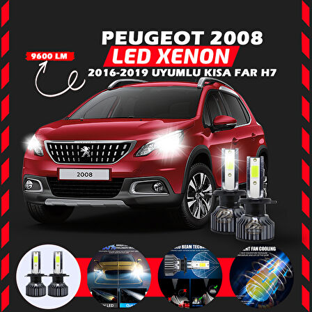 Peugeot 2008 2016-2019 Kısa Far Uyumlu Şimşek Etkili Led Xenon Pro Series H7