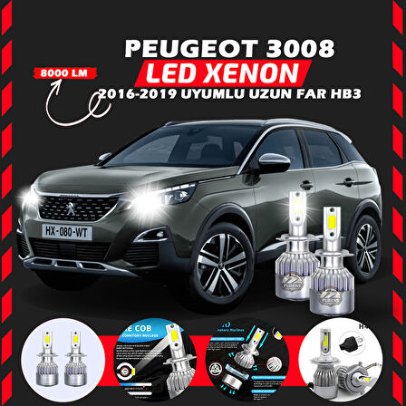 Peugeot 3008 2016-2019 Uzun Far Uyumlu Şimşek Etkili Led Xenon Performance Series HB3