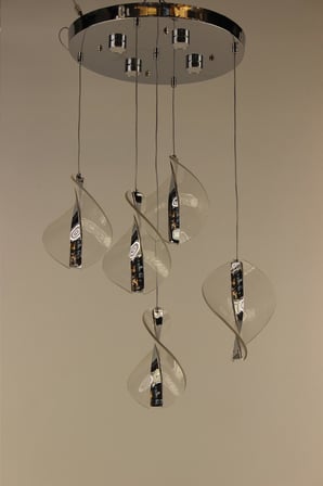 Gümüş Çemberli Serisi Geniş Dönence Çizgili Modern 5li Spiral Led Avize